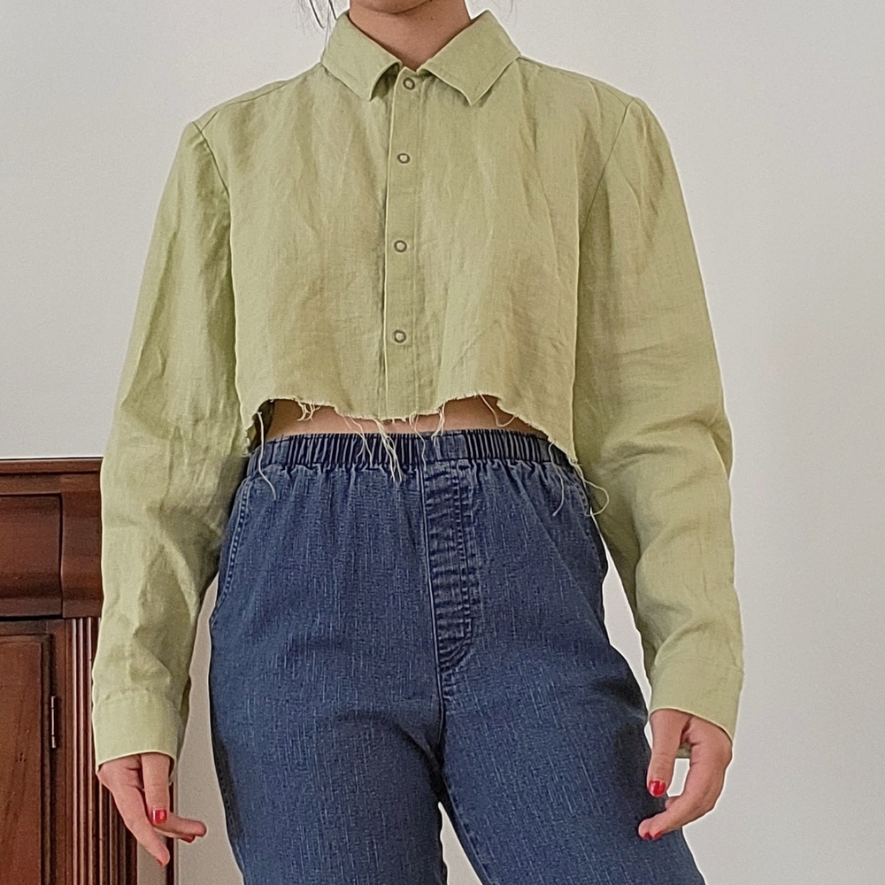 Pistachio green linen blouse
